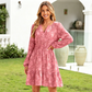 Women's Long Sleeve V-Neck Floral Jacquard Dress