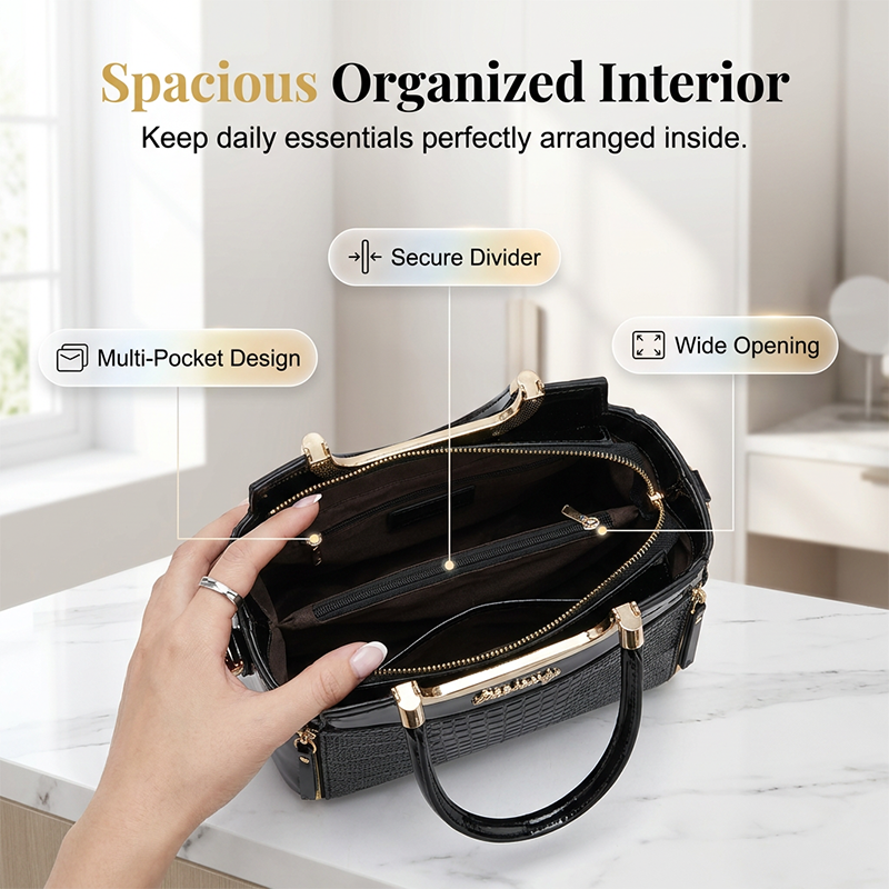 💎2026 Hot Sale✨Women's Vintage Glossy Croc-Embossed Handbag – Chic, Spacious & Effortlessly Elegant