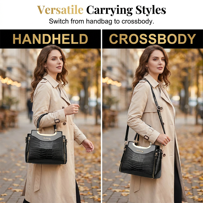 💎2026 Hot Sale✨Women's Vintage Glossy Croc-Embossed Handbag – Chic, Spacious & Effortlessly Elegant