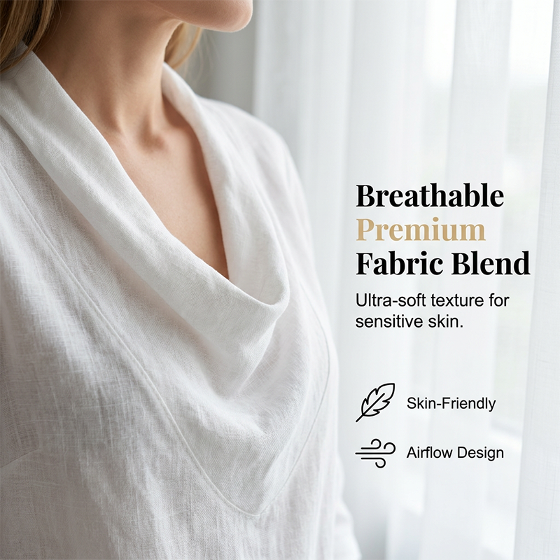 Women's Draped Neck 3/4 Sleeve Pleated Shirt