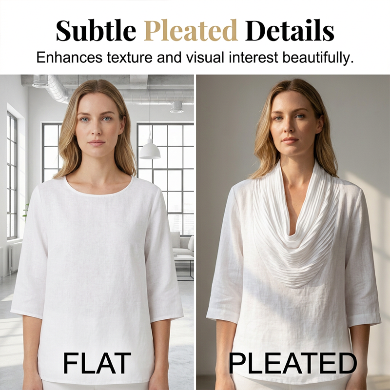 Women's Draped Neck 3/4 Sleeve Pleated Shirt