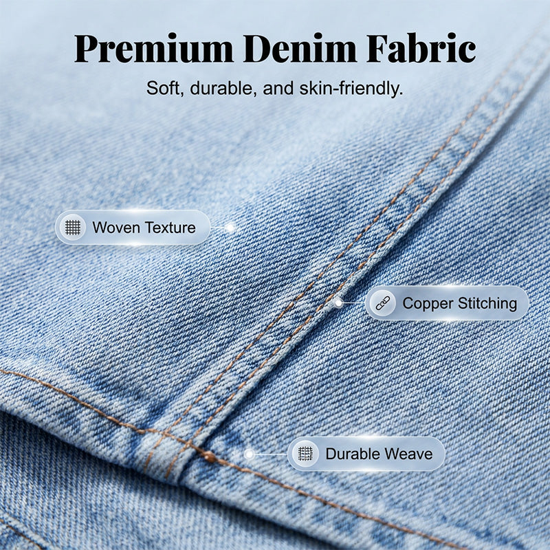 Women's High-Waist Denim Skirt with Front Slit