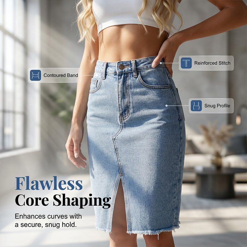 Women's High-Waist Denim Skirt with Front Slit