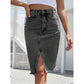 Women's High-Waist Denim Skirt with Front Slit