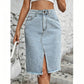 Women's High-Waist Denim Skirt with Front Slit