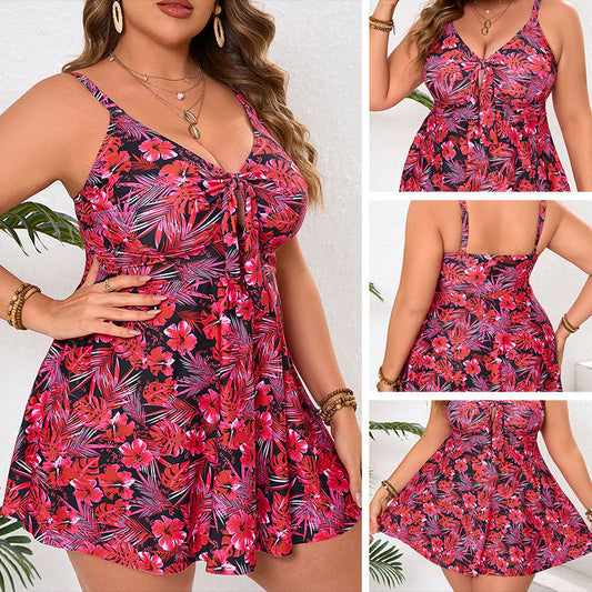 🌺 LIMITED-TIME 50%🏖️Vibrant Floral 2-Piece Beach Set – Mini Swimdress + Triangle Bikini | Adjustable Bow-Tie Bust, Removable Padding & Quick-Dry | Perfect Vacation Outfit (L-4XL)☀️