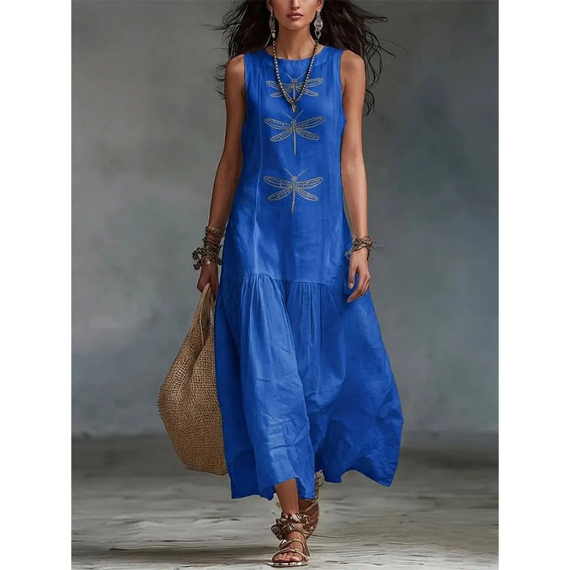 ✨New styles now on sale-Women's Sleeveless Dragonfly Print Loose Fit Dress