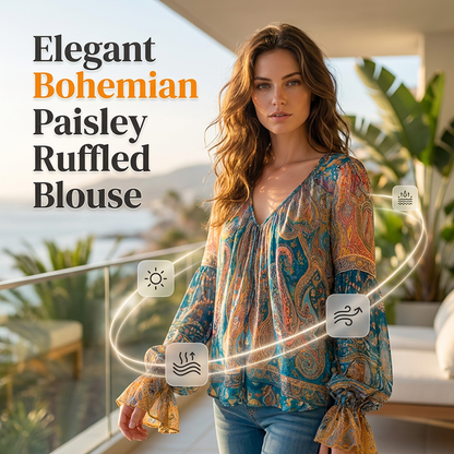 Elegant Bohemian Paisley Ruffled Blouse
