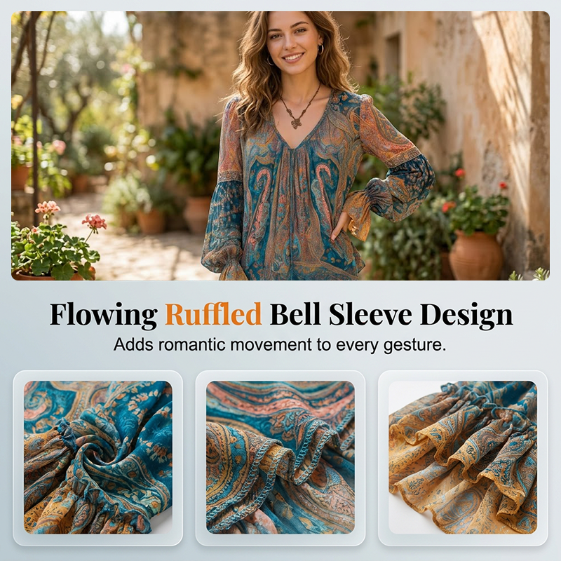 Elegant Bohemian Paisley Ruffled Blouse