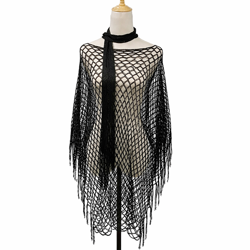 Women’s Hollow-Out Fishnet Tassel Poncho