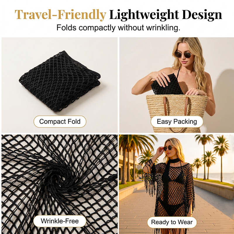 Women’s Hollow-Out Fishnet Tassel Poncho