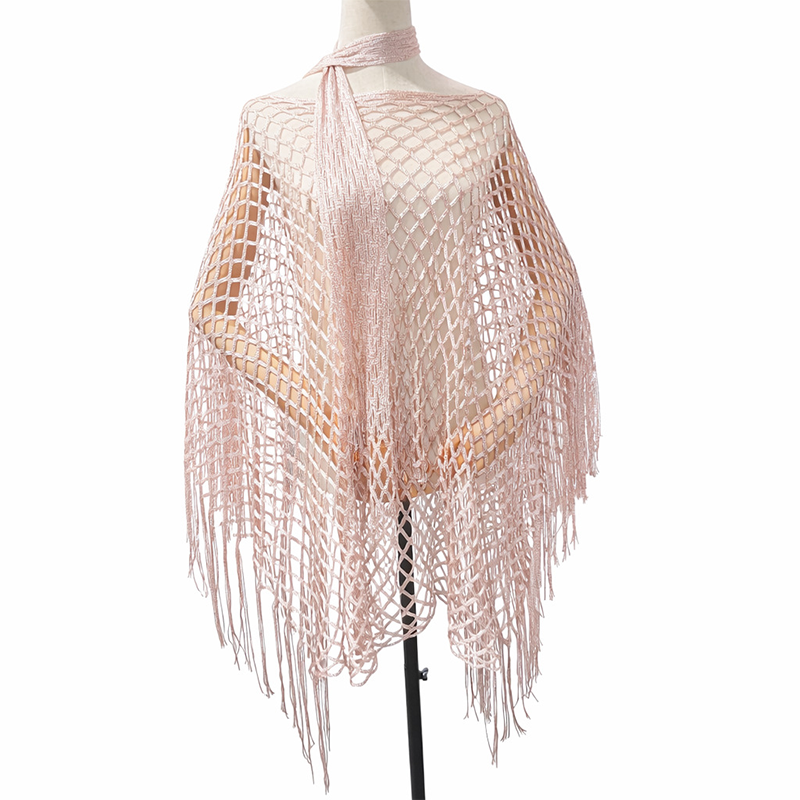 Women’s Hollow-Out Fishnet Tassel Poncho