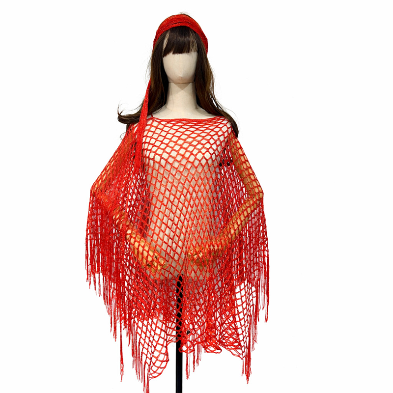 Women’s Hollow-Out Fishnet Tassel Poncho
