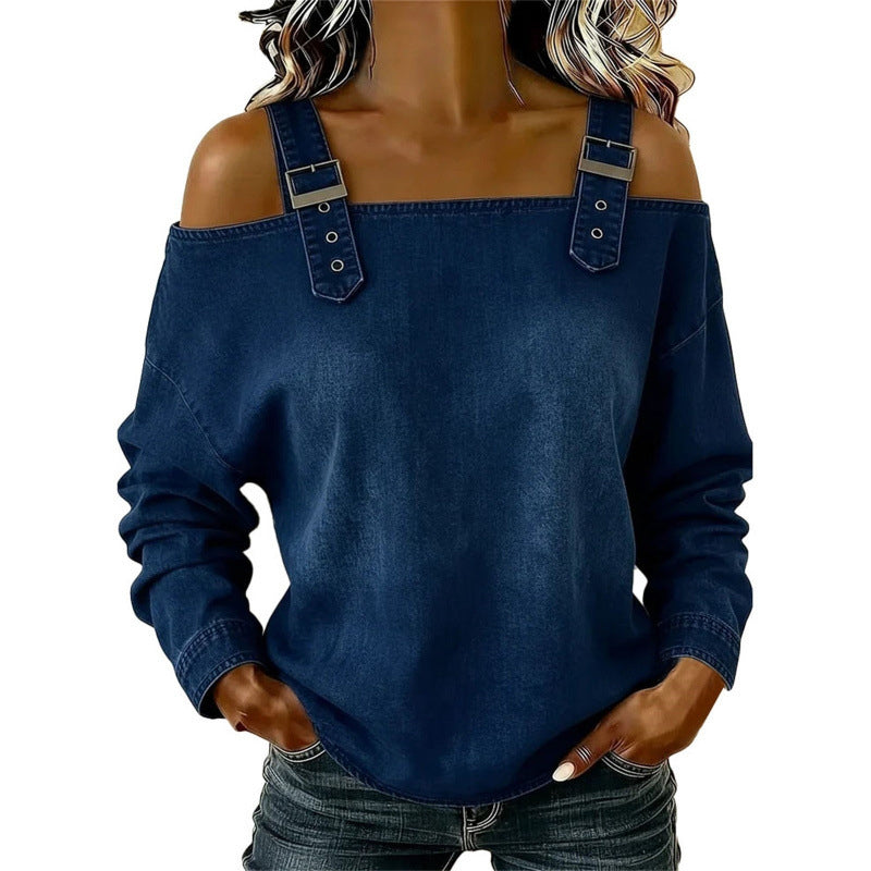 Women's Fashion Wide Strap Denim Top