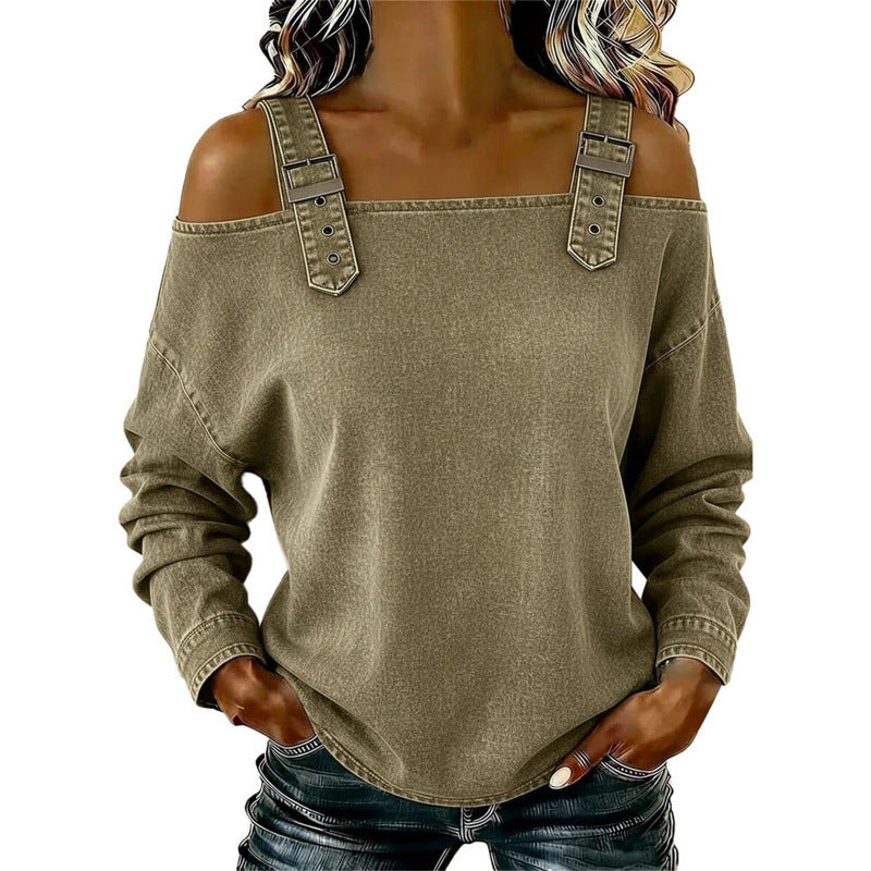 Women's Fashion Wide Strap Denim Top