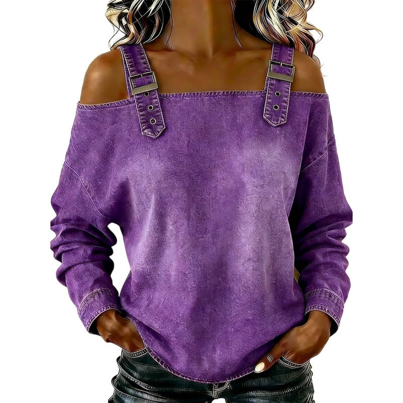 Women's Fashion Wide Strap Denim Top