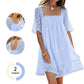 👗 50% OFF NOW! 🎀 Square Neck Smocked Dress – Lace Trims, Open Back Tie & Flowy A-Line – Romantic & Breezy 🕊️