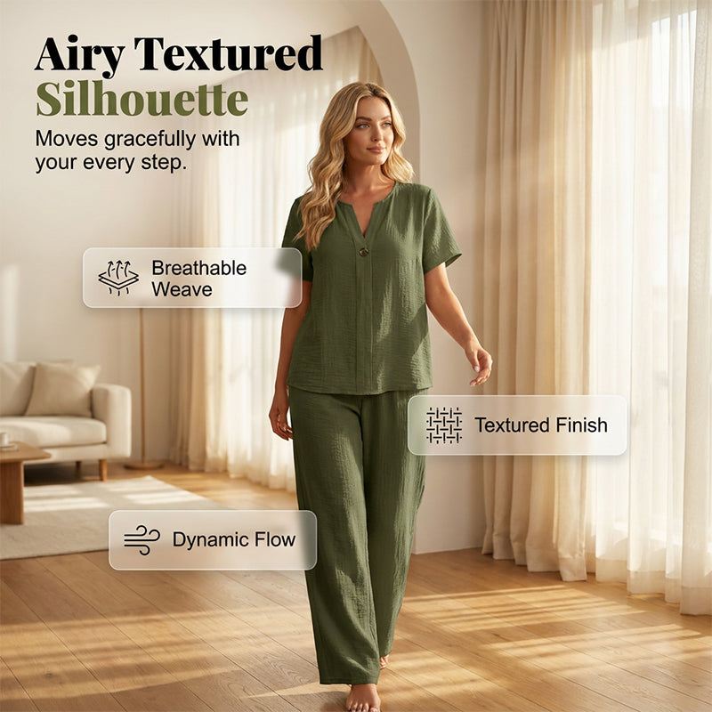 👕Plus Size Women's Casual Long Sleeve Shirt & Loose Pants Set