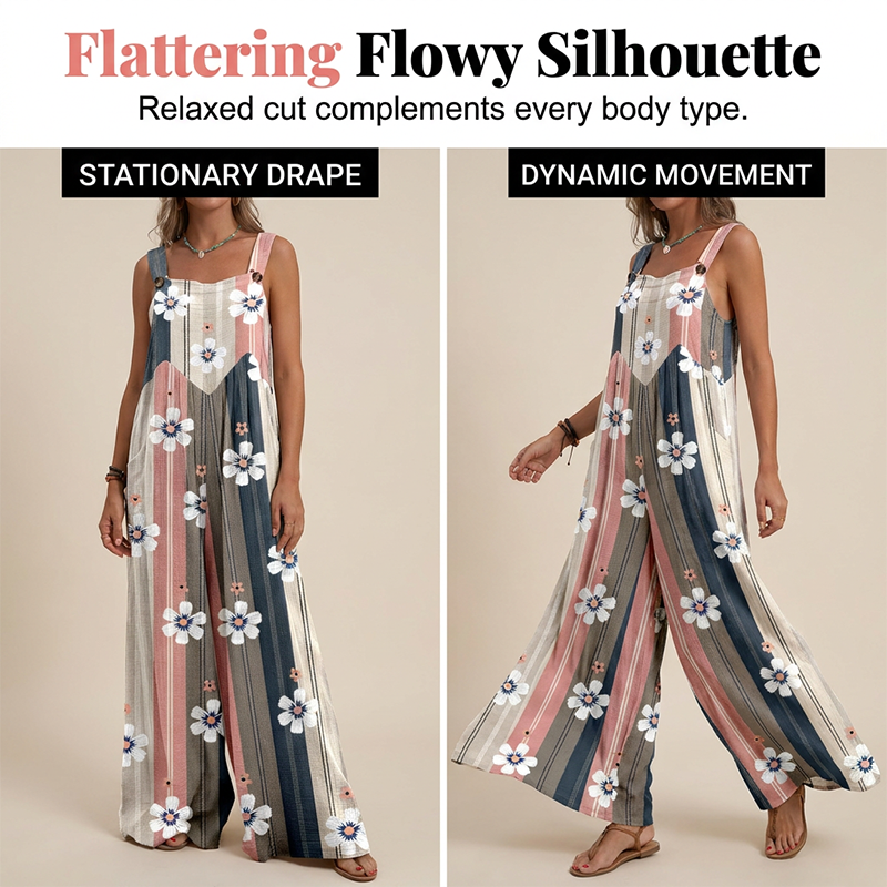 Women's Casual Wide-Leg Printed Jumpsuit
