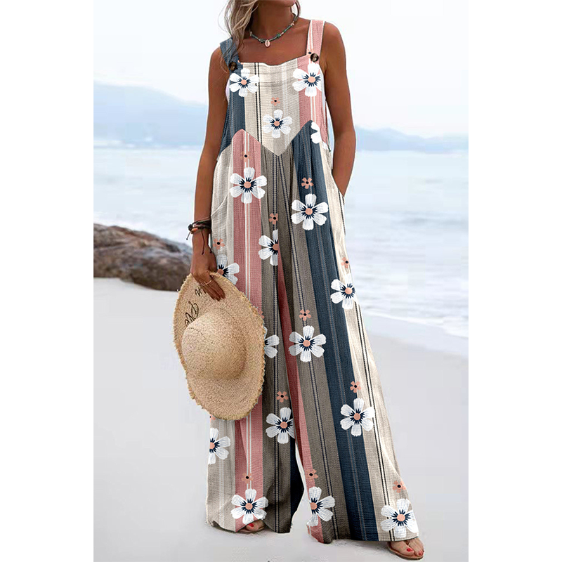Women's Casual Wide-Leg Printed Jumpsuit