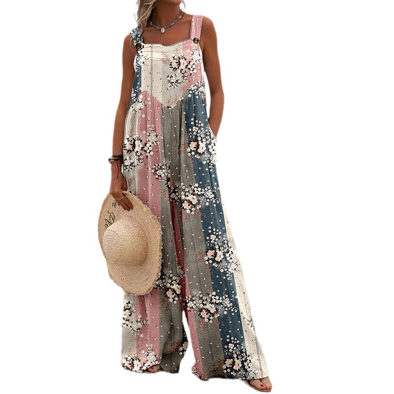 Women's Casual Wide-Leg Printed Jumpsuit