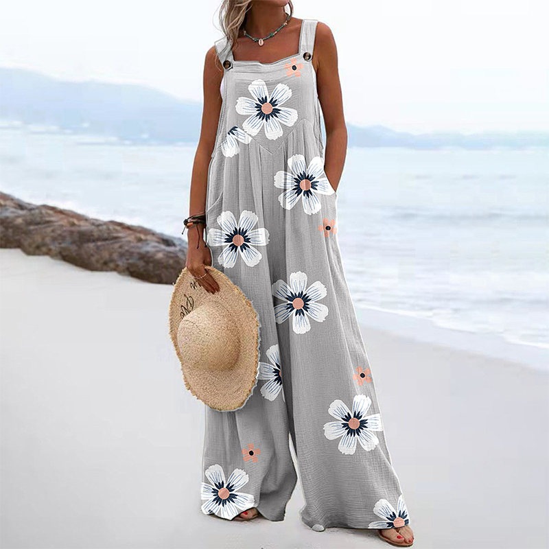Women's Casual Wide-Leg Printed Jumpsuit