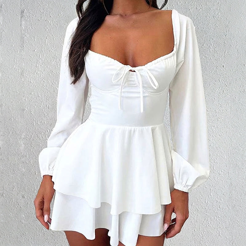 👗 LIMITED-TIME 50% OFF! 💥 Women's Sweetheart Neckline Skort Dress – Built-in Shorts, Open Back, Tiered Ruffle ✨