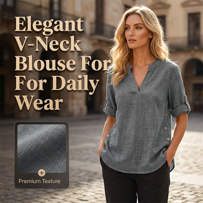 Women's Casual Loose Fit V-Neck Blouse
