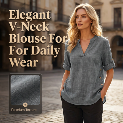 Women's Casual Loose Fit V-Neck Blouse