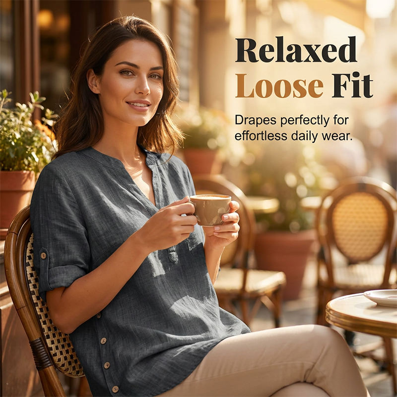 Women's Casual Loose Fit V-Neck Blouse