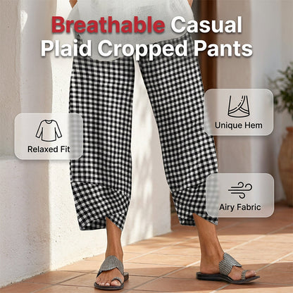 Women’s Casual Plaid Patchwork Ankle Length Pants