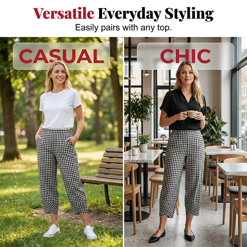 Women’s Casual Plaid Patchwork Ankle Length Pants