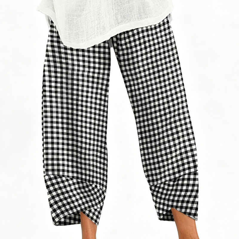 Women’s Casual Plaid Patchwork Ankle Length Pants
