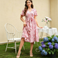 👗🌸 V-neck floral maxi dress with ruffle sleeves and belt