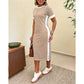 Women's Striped Short Sleeve Midi Dress