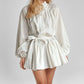 Elegant High-Neck Lantern Sleeve A-Line Mini Dress