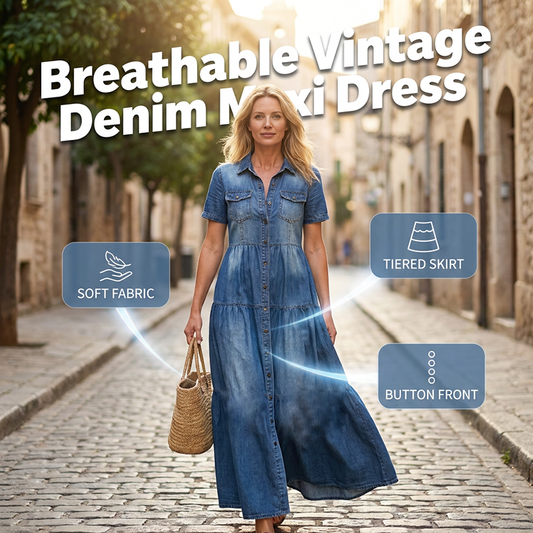 👗Limited-time offer✨Women's Vintage Denim Maxi Dress – Effortless Everyday Chic🔥