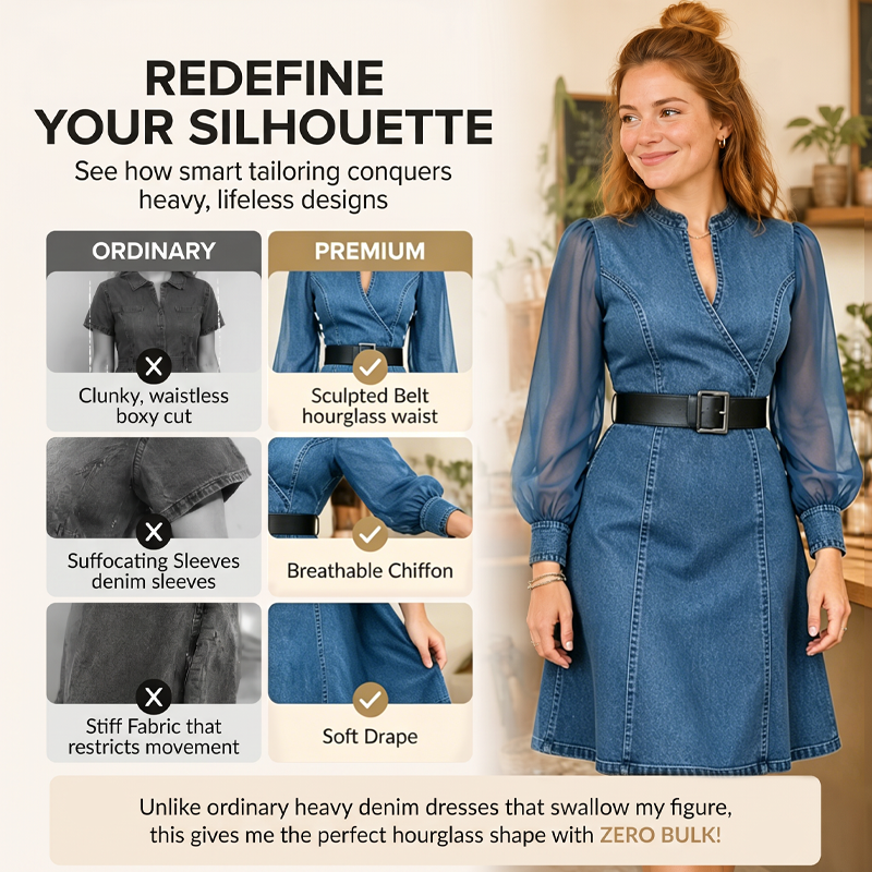 👗Slim Fit Stand Collar Denim Midi Dress– Elegant Everyday Chic✨Free Shipping