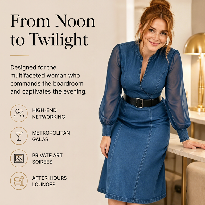 👗Slim Fit Stand Collar Denim Midi Dress– Elegant Everyday Chic✨Free Shipping