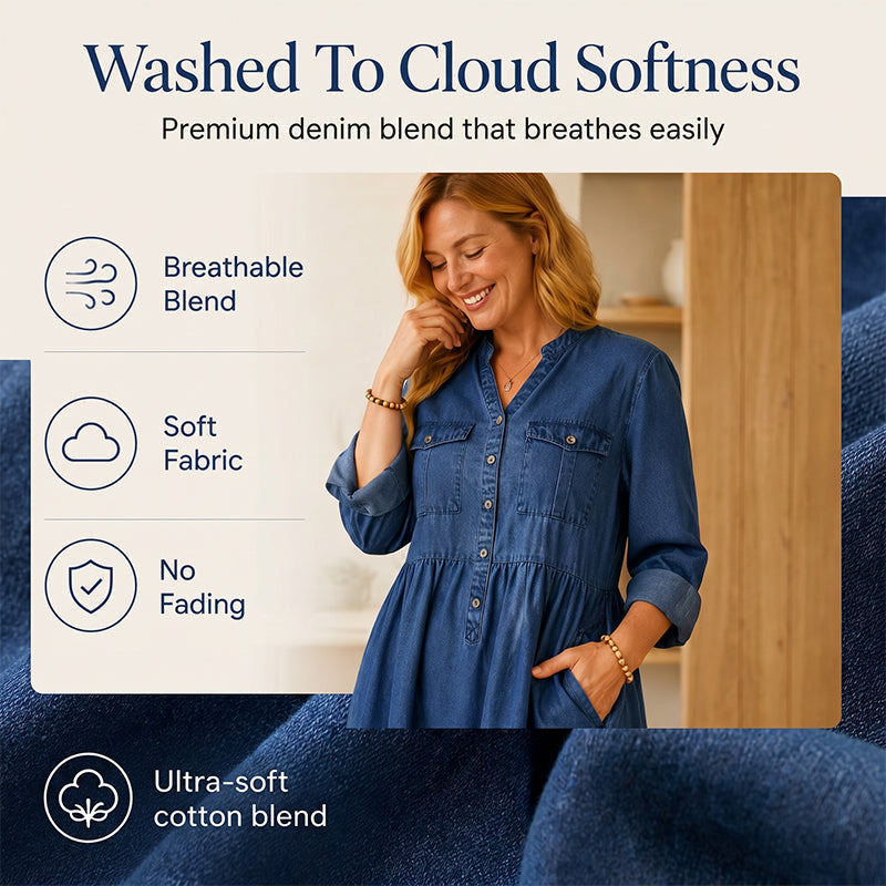 👗Women's Plus Size Button-Up Denim Maxi Dress– Flattering Everyday Curve Fit✨