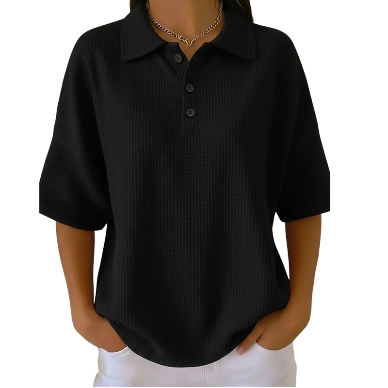 Women's Loose Fit Button Down Collared Tee