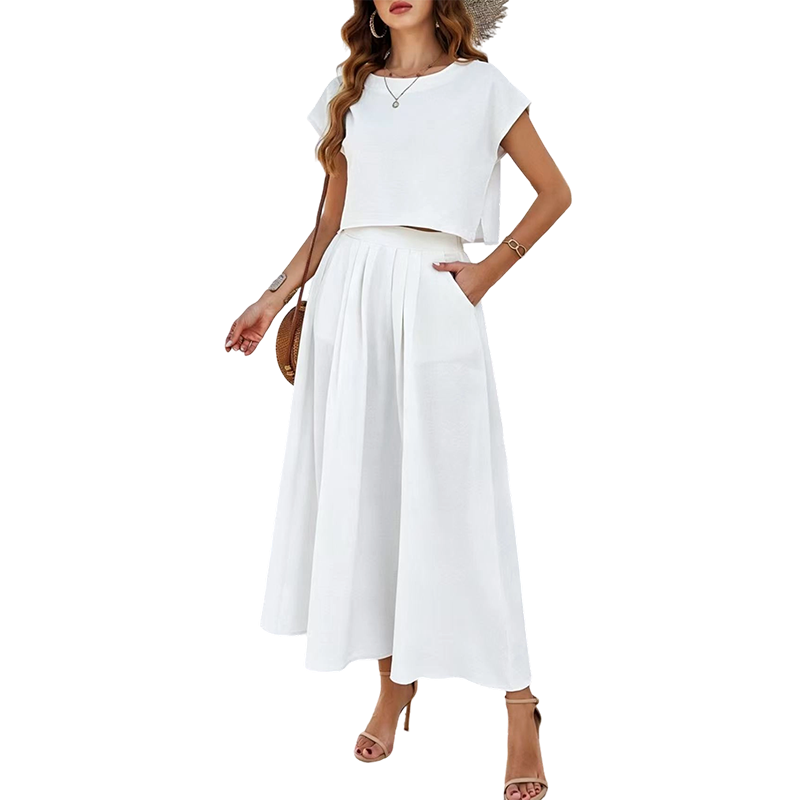 🌸New Arrivals & Best Sellers-Women's Casual Solid Color Top and Skirt Set