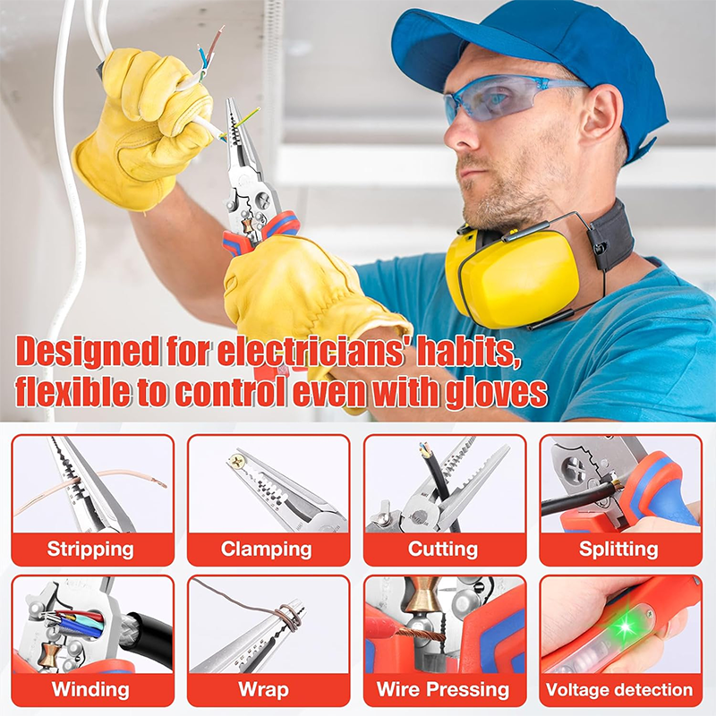 8-in-1 Electrician Wire Stripper with Voltage Tester