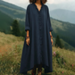 V-Neck Ruffle Trim Loose Maxi Dress