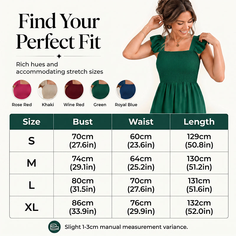Women's Square Neck Ruffle Sleeve Smocked Dress