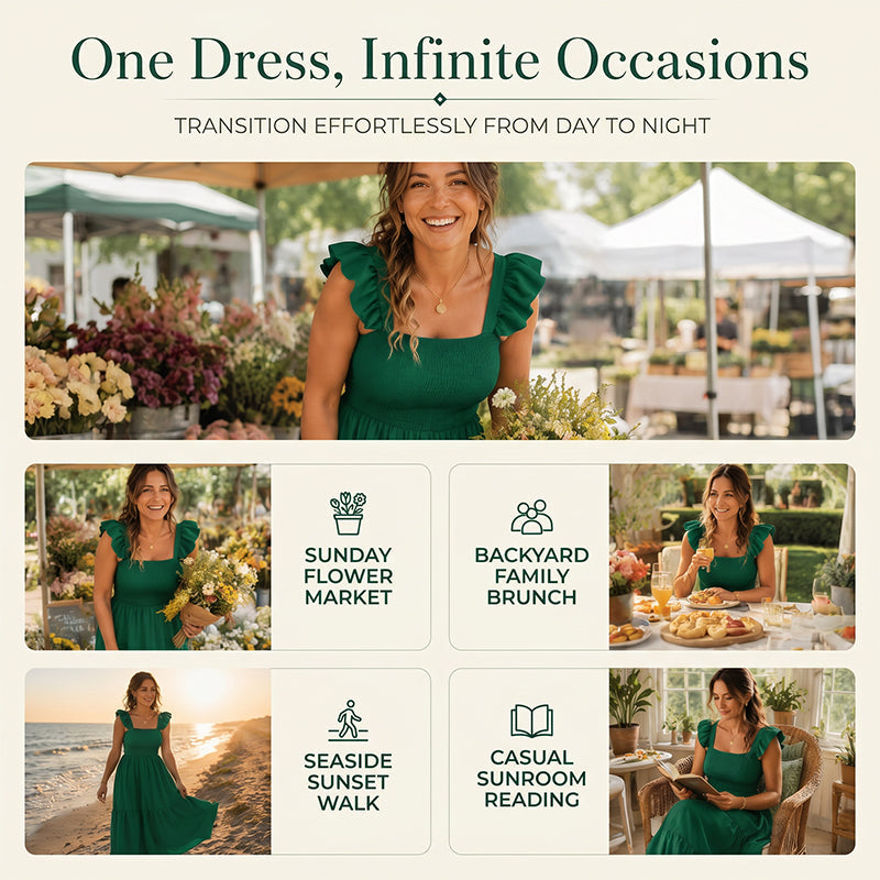 Women's Square Neck Ruffle Sleeve Smocked Dress