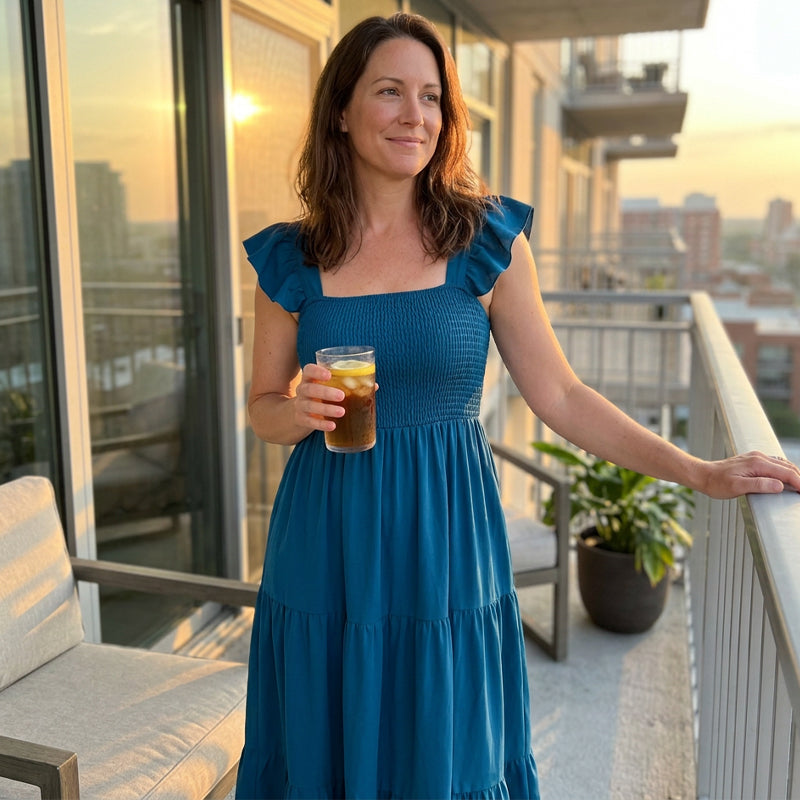 Women's Square Neck Ruffle Sleeve Smocked Dress