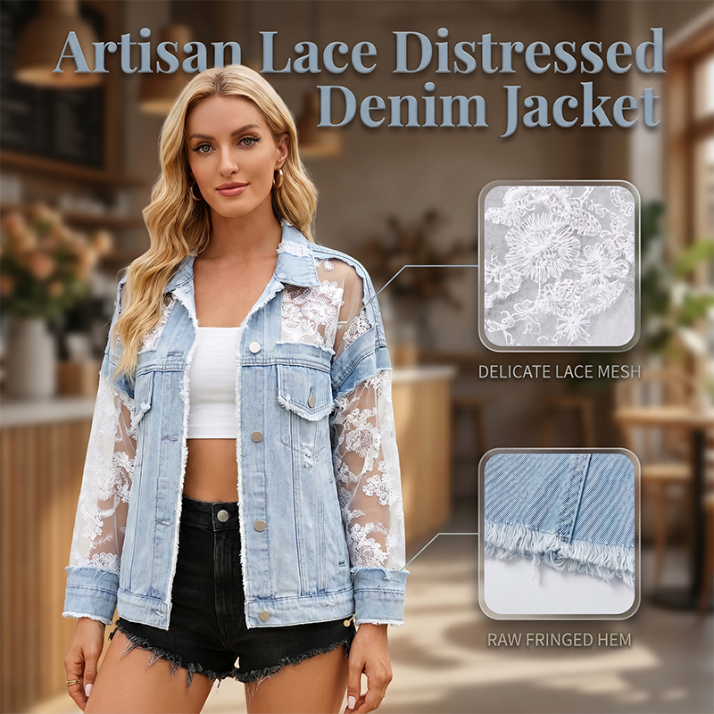 Elegant Sun Protection Lace Denim Jacket