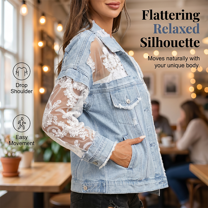 Elegant Sun Protection Lace Denim Jacket
