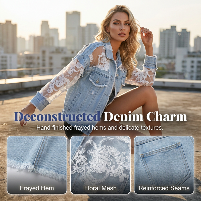 Elegant Sun Protection Lace Denim Jacket